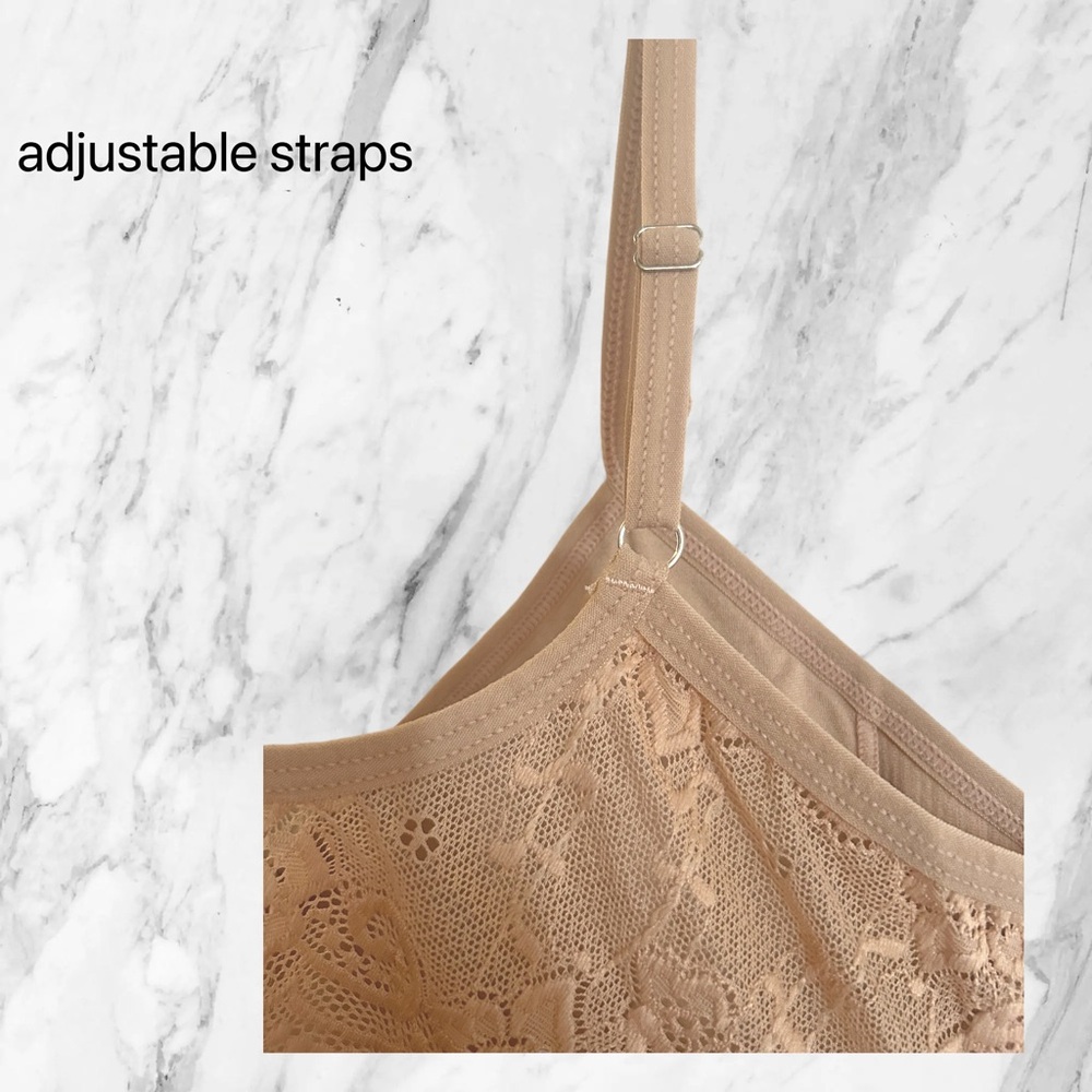 🇺🇸🆕 NWOT TAHARI | XL | TAN Seemless Bralette Lace back V-Neck - Picture 9 of 16